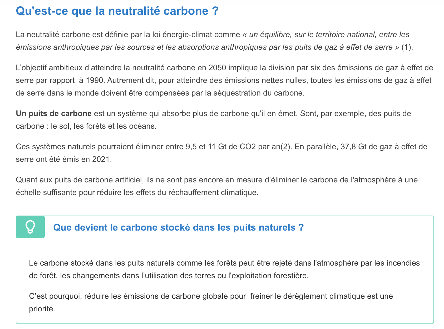 Extrait article ENGIE sur la neutralité carbone pour 2050