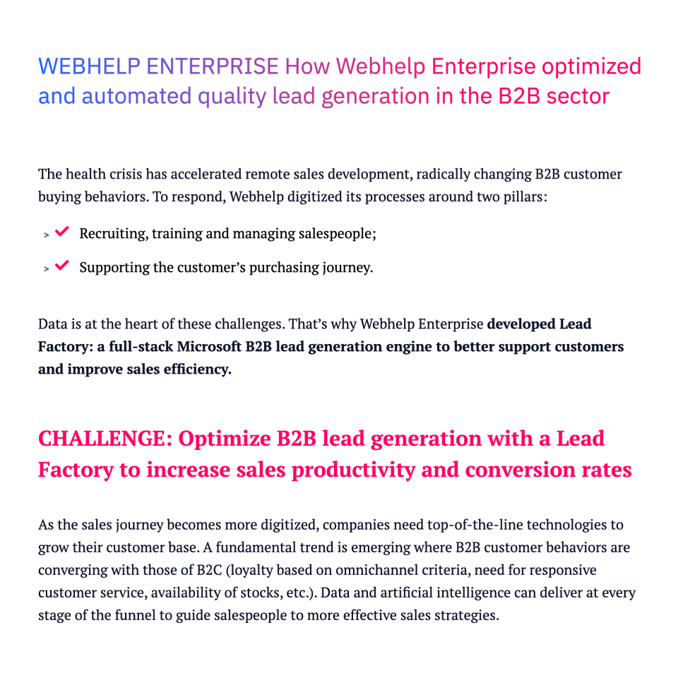 Extrait article Webhelp entreprise sur l'automatisation de leads qualifiés